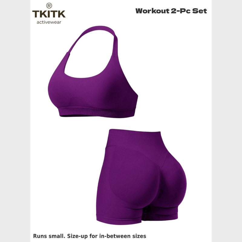 TKITK Women Yoga 2 Piece Set Butt Lifting High Waist Yoga Shorts Sports Bra Workout Fitness Activewear Set
