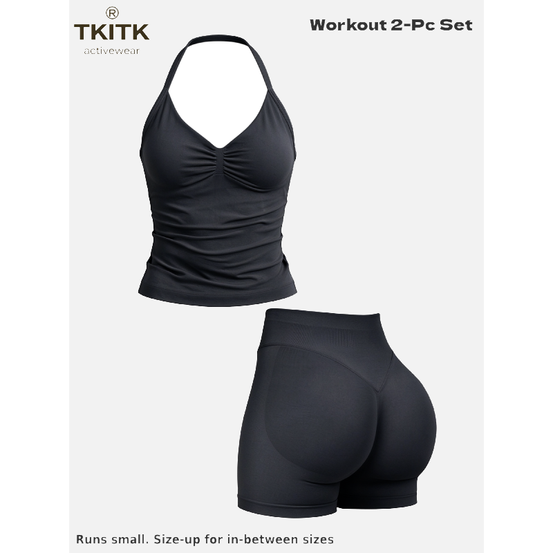Tkitk 2-Piece Sports Set, Tank Top + Shorts, ClassicCamisole Bra, Butt Lifter, Gym Yoga Fitness, Ideal forRunning Cycling Daily Wear