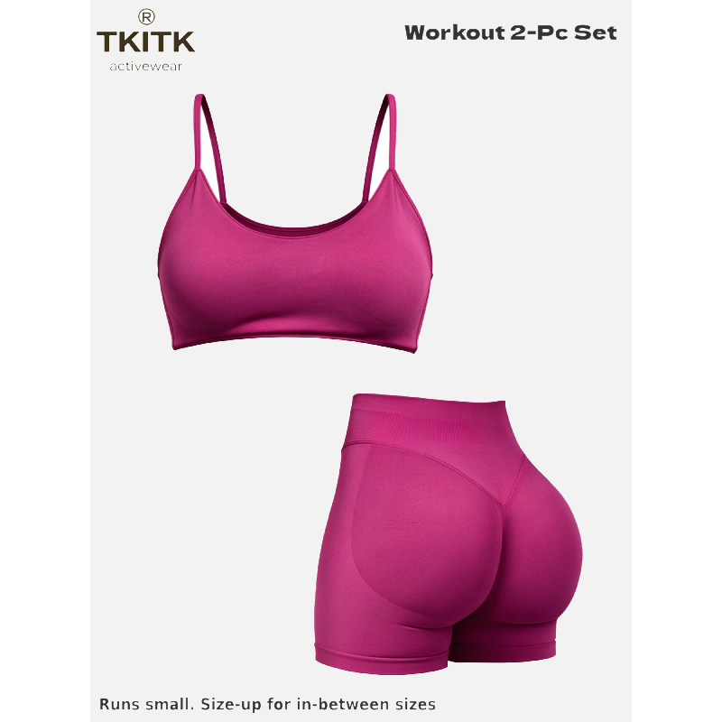 Tkitk 2-Piece Set, U-Shoulder Sports Bra + WorkoutShorts, New 2026 Design, Butt Lifting, Gym Yoga Fitness,Casual All Seasons