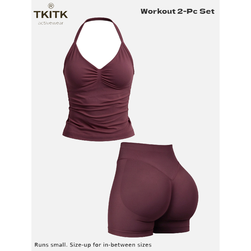 Tkitk 2-Piece Sports Set, Tank Top + Shorts, ClassicCamisole Bra, Butt Lifter, Gym Yoga Fitness, Ideal forRunning Cycling Daily Wear