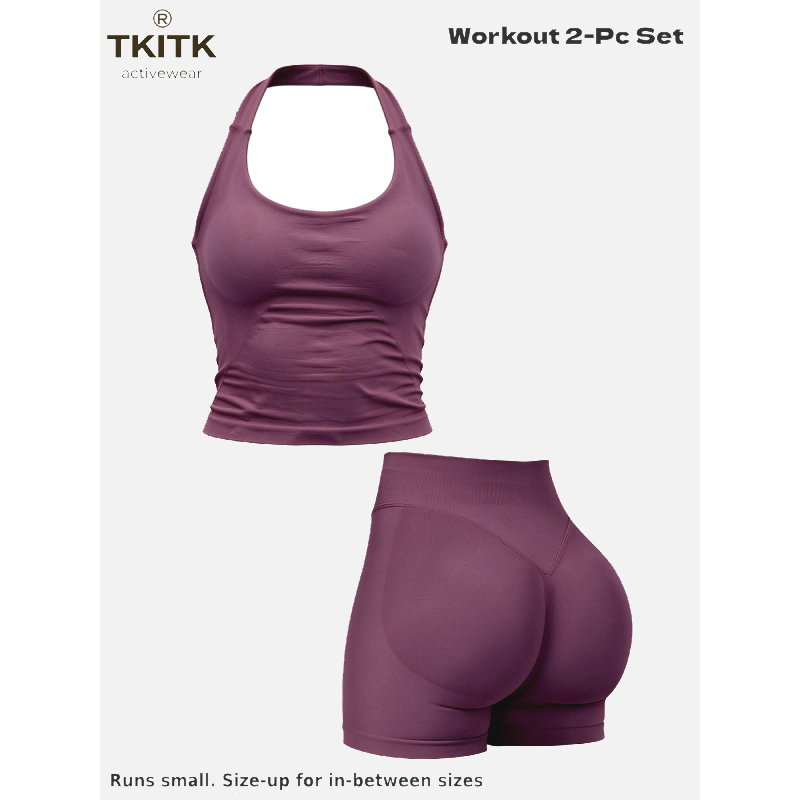 Tkitk 2-Piece Sports Set, Tank Top + Shorts, ClassicCamisole Bra, Butt Lifter, Gym Yoga Fitness, Ideal forRunning Cycling Daily Wear
