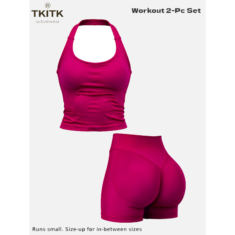 Tkitk 2-Piece Sports Set, Tank Top + Shorts, ClassicCamisole Bra, Butt Lifter, Gym Yoga Fitness, Ideal forRunning Cycling Daily Wear