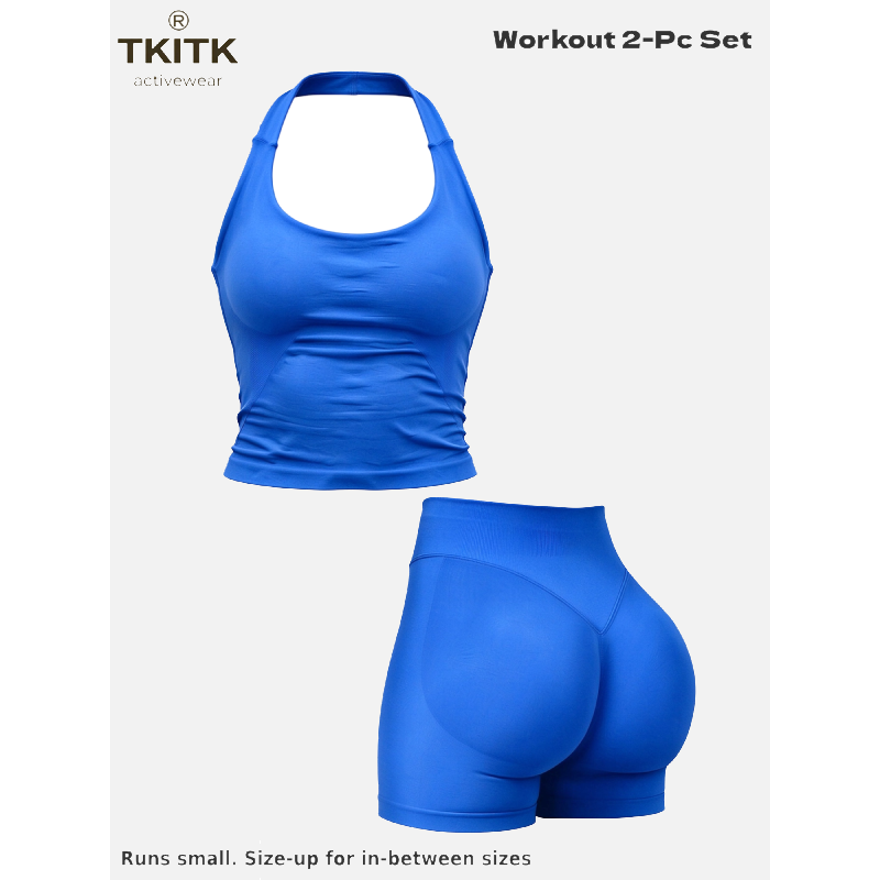 Tkitk 2-Piece Sports Set, Tank Top + Shorts, ClassicCamisole Bra, Butt Lifter, Gym Yoga Fitness, Ideal forRunning Cycling Daily Wear