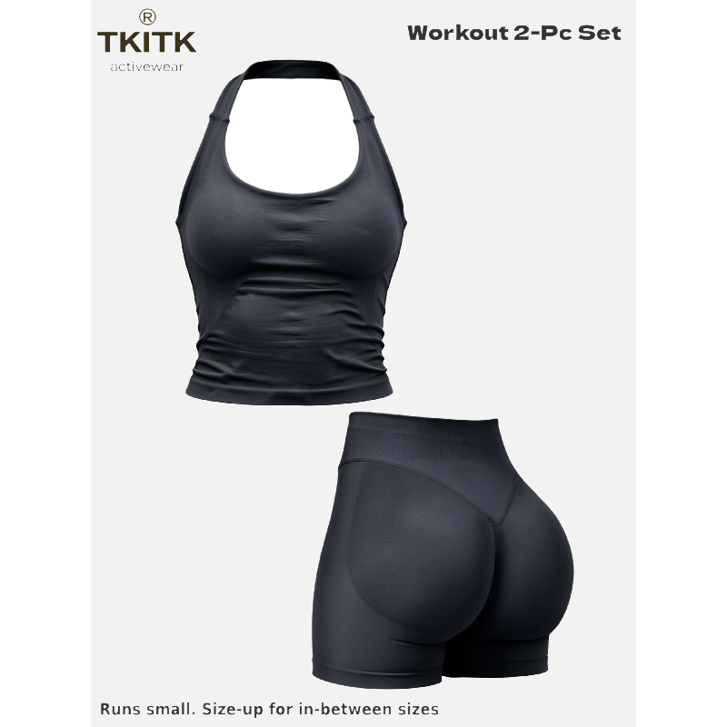 Tkitk 2-Piece Sports Set, Tank Top + Shorts, ClassicCamisole Bra, Butt Lifter, Gym Yoga Fitness, Ideal forRunning Cycling Daily Wear