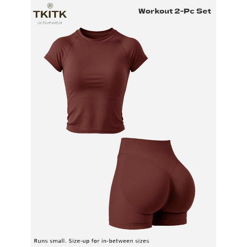 Tkitk 2 Piece Set, Sporty T-Shirt + Gym Shorts, ClassicFitness, Yoga & Workout Gear, Ideal for Running, Cycling,Daily Wear