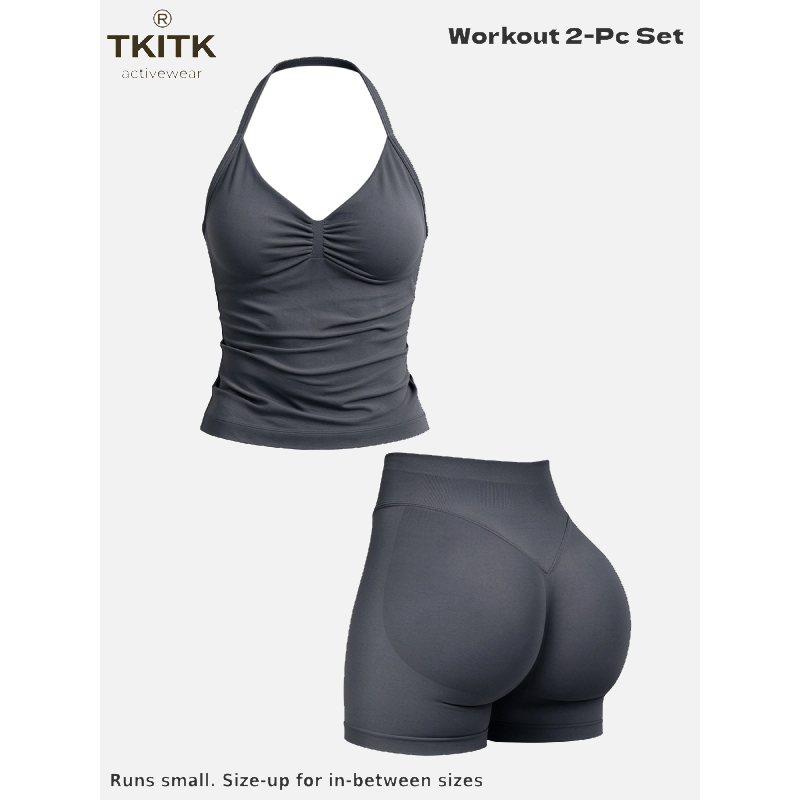 Tkitk 2-Piece Sports Set, Tank Top + Shorts, ClassicCamisole Bra, Butt Lifter, Gym Yoga Fitness, Ideal forRunning Cycling Daily Wear