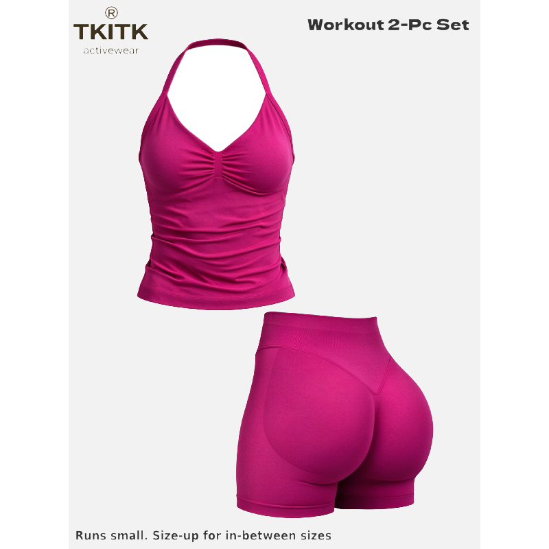 Tkitk 2-Piece Sports Set, Tank Top + Shorts, ClassicCamisole Bra, Butt Lifter, Gym Yoga Fitness, Ideal forRunning Cycling Daily Wear