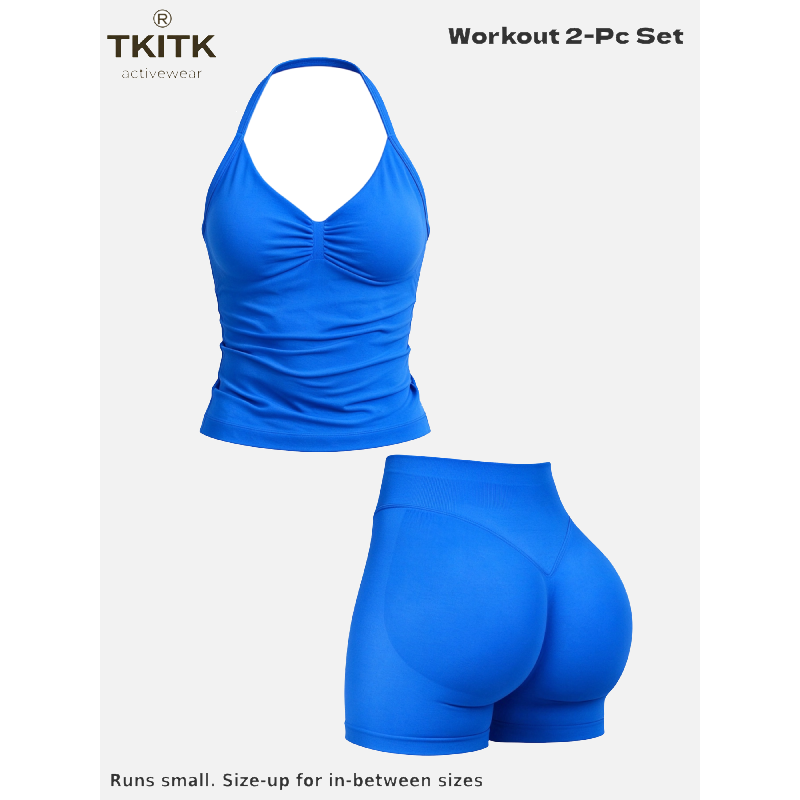 Tkitk 2-Piece Sports Set, Tank Top + Shorts, ClassicCamisole Bra, Butt Lifter, Gym Yoga Fitness, Ideal forRunning Cycling Daily Wear