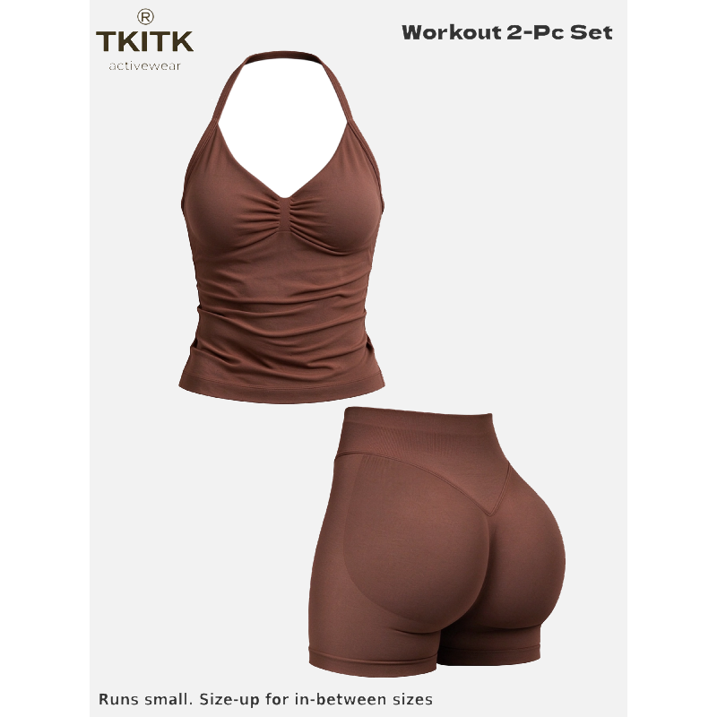 Tkitk 2-Piece Sports Set, Tank Top + Shorts, ClassicCamisole Bra, Butt Lifter, Gym Yoga Fitness, Ideal forRunning Cycling Daily Wear