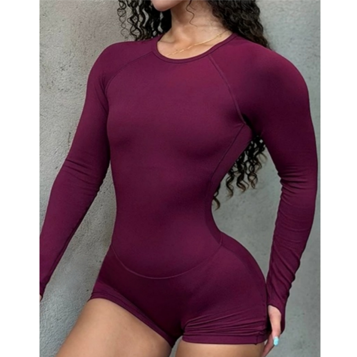 TKITK HerGym Active Long Sleeve Women Seamless Yoga Fitness Workout Short Jumpsuit Backless Set Gym Sportswear Playsuit