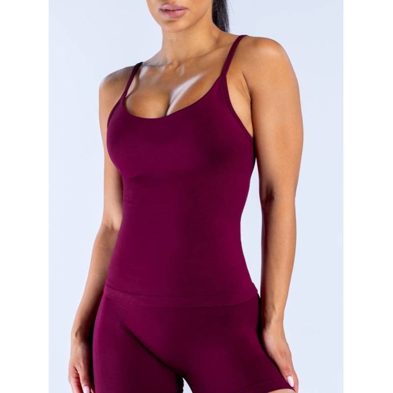 TKTIK Women’s U-Neck Straight Strap Seamless Long Tank Top Yoga Fitness Workout Top