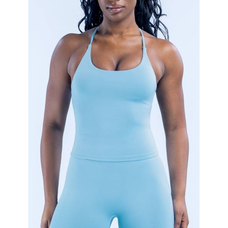 TKITK Women High-Stretch Crisscross Back Strap Long Tank Top 3-Layer Padded Built-in Bra Seamless Yoga Fitness Top