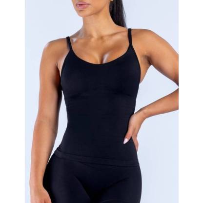 TKTIK Women’s U-Neck Straight Strap Seamless Long Tank Top Yoga Fitness Workout Top