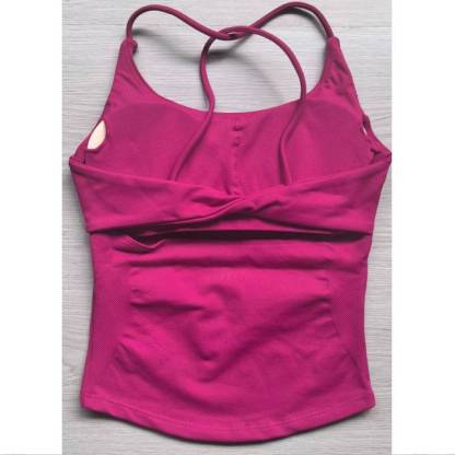 TKITK Women High-Stretch Crisscross Back Strap Long Tank Top 3-Layer Padded Built-in Bra Seamless Yoga Fitness Top
