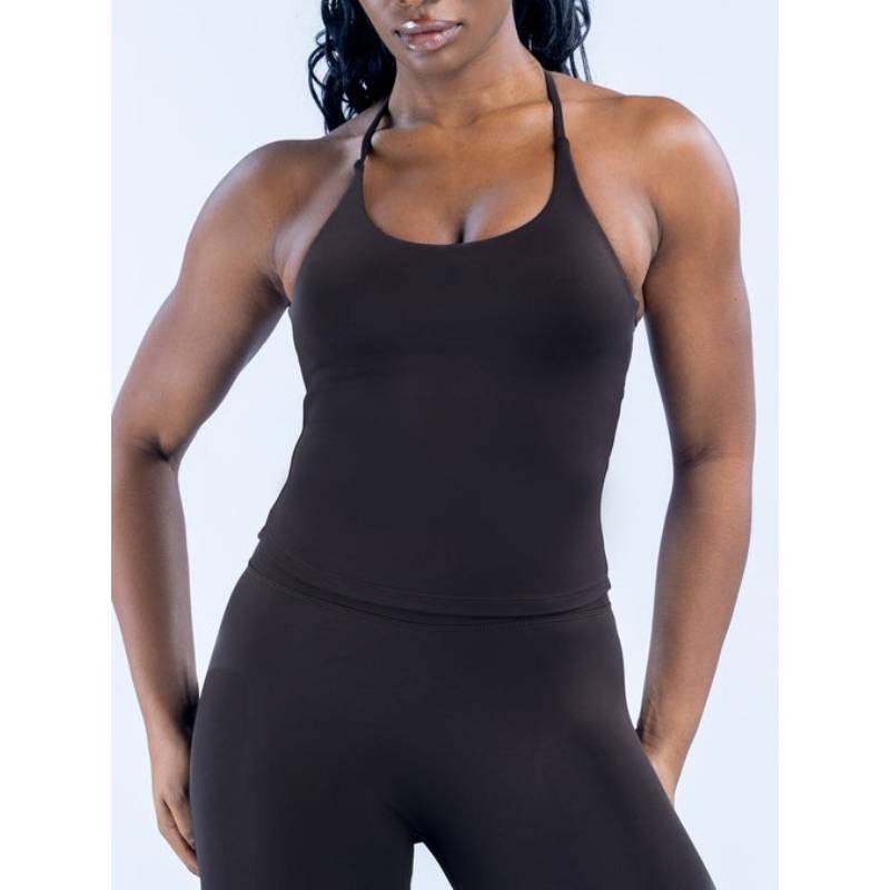 TKITK Women High-Stretch Crisscross Back Strap Long Tank Top 3-Layer Padded Built-in Bra Seamless Yoga Fitness Top