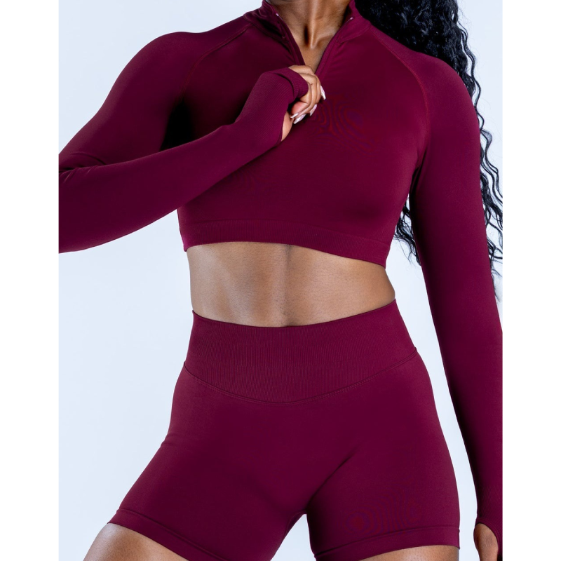 TKITK Cropped Zip Up Yoga Sports Jacket Half Zip Thumb Hole Long Sleeve Slim Fit Fitness Workout Jacket