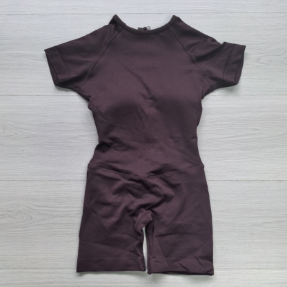 TKITK Short Sleeve Womens Gym Clothes Seamless Yoga Fitness Workout Short Jumpsuit Backless Set Gym Sportswear Clothes