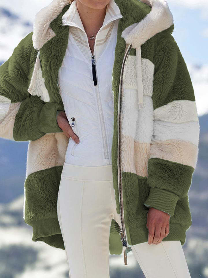 Contrasting Lamb Wool Padded Coat