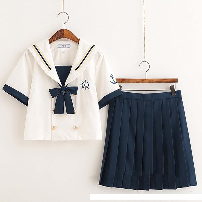 Japanese School Girls Sailor JK Uniform,Classic Women's Cosplay Costume,Cute Summer Mini Plaid Skirt with Bow Tie Necktie Shirt Set,Sexy Romper Pajamas