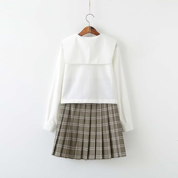 Womens Japanese School Girl JK Skirt Costume,Summer School Uniform Set,Sexy Sailor Cosplay Costumes,Halloween Uniform,Mini Plaid Skirt Shirt with Bow Tie