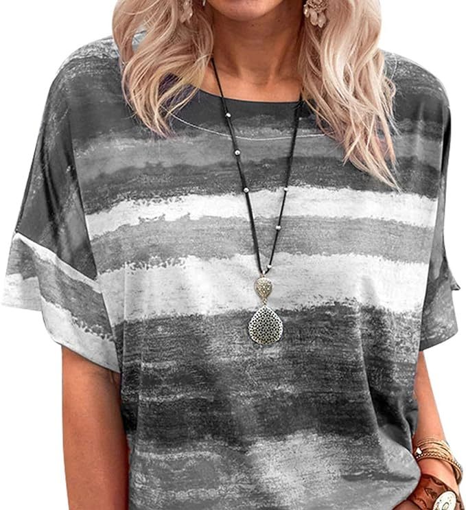 Short Sleeved Pullover Blouse, Fashion Soft Round Collar Casual Fitted Elastic Crewneck Short Sleeved Blouse for Outing for Women