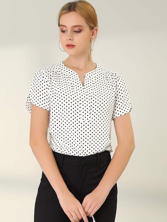 Women's Polka Dots Print V Neck Short Sleeve Elegant Work Office Tops