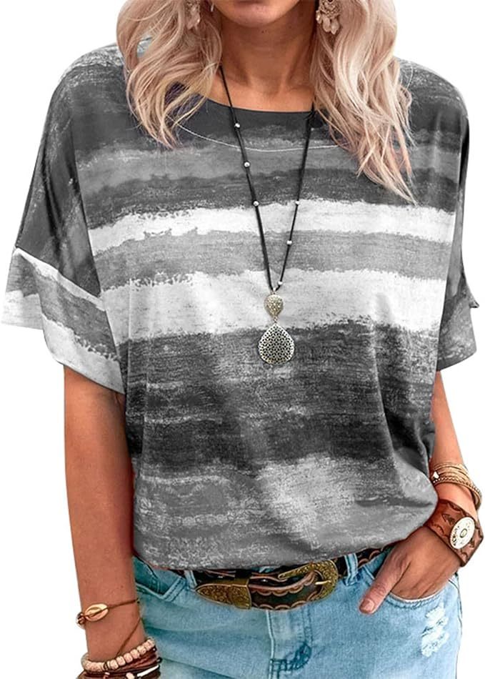 Short Sleeved Pullover Blouse, Fashion Soft Round Collar Casual Fitted Elastic Crewneck Short Sleeved Blouse for Outing for Women