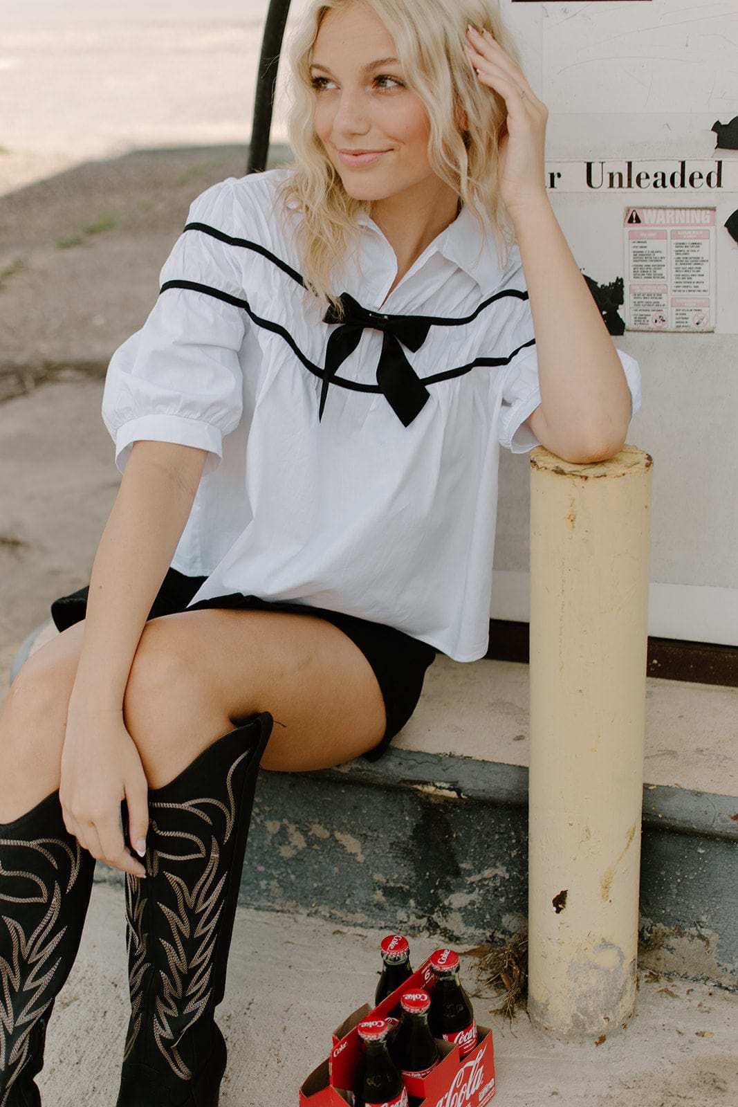 White Bow Detail Poplin Blouse