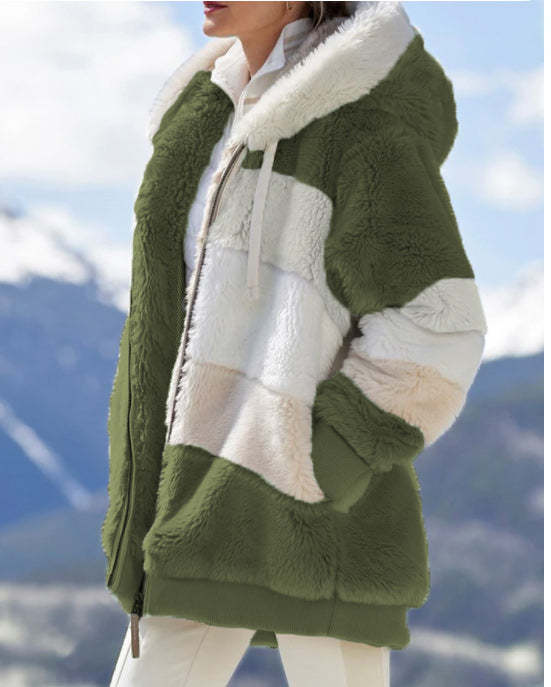 Contrasting Lamb Wool Padded Coat