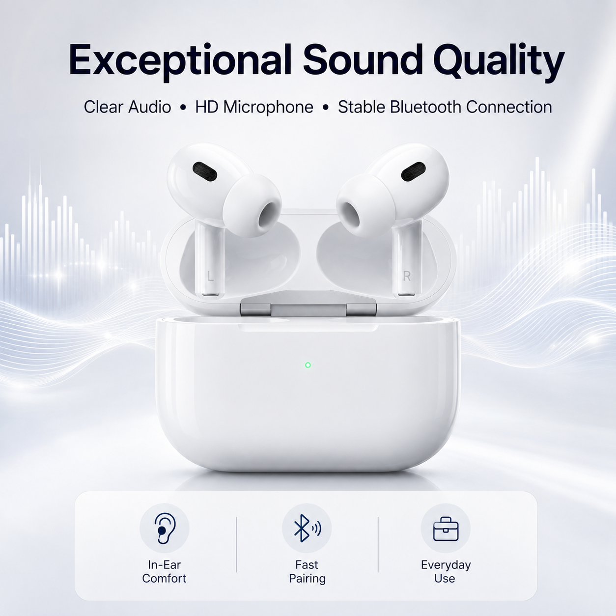 TWS Pro wireless in-ear Bluetooth earbuds deliver clear, high-definition call quality and feature noise cancellation, making them ideal for studying, working, and everyday use.