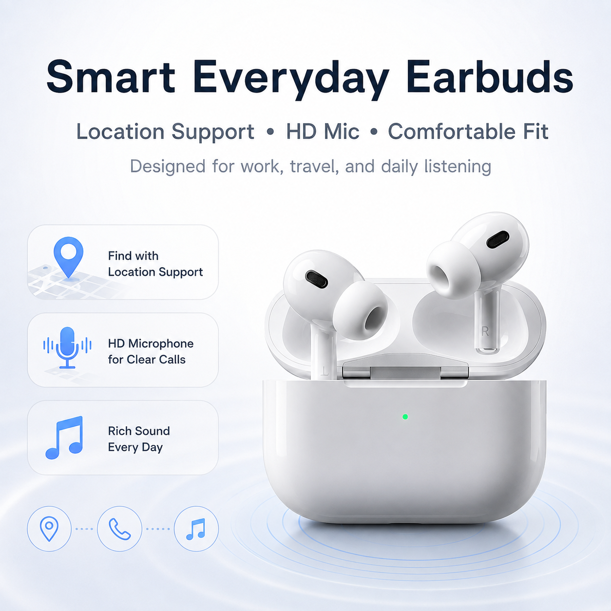 TWS Pro wireless in-ear Bluetooth earbuds deliver clear, high-definition call quality and feature noise cancellation, making them ideal for studying, working, and everyday use.