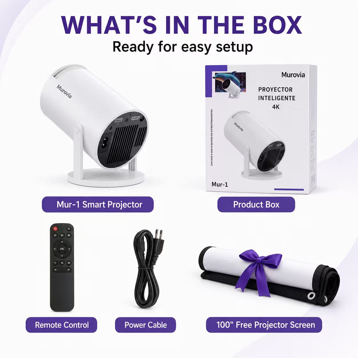 Hy300pro+ Projector, 290 Ansi Lumens, Dual Wifi6, 0.8:1 Short Throw Ratio, Native 1280x720p, Bluetooth-compatible 5.4, Android 14, Portable Home Cinema