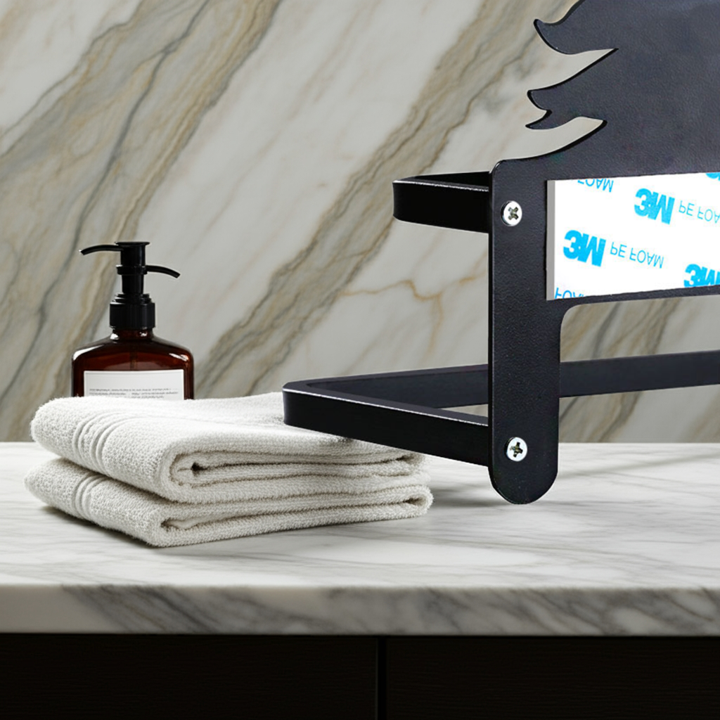 Towel Racks for Bathroom,Matte Black  Self Adhesive Bathroom Towel Holder Wall Mounted,Rustic Kitchen Dish Towel Hanger with Double Towel Bar