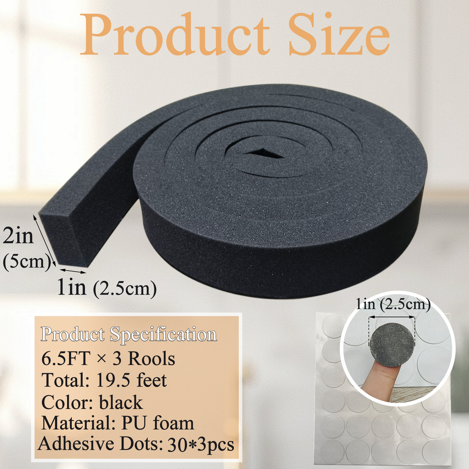 Air Conditioner Foam Insulation Strip Black High Resilience Window AC Insulation Foam Weather Stripping Seal Tape with Glue Point,3pack,2''x1''x6.5ft