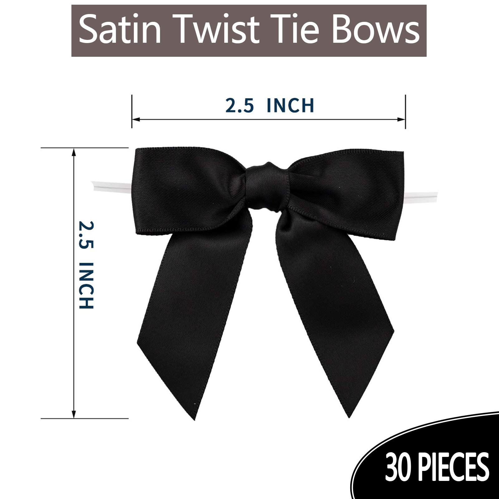 2.5Inch Satin Ribbon Twist Tie Bows for Gift Wrapping,30 Counts