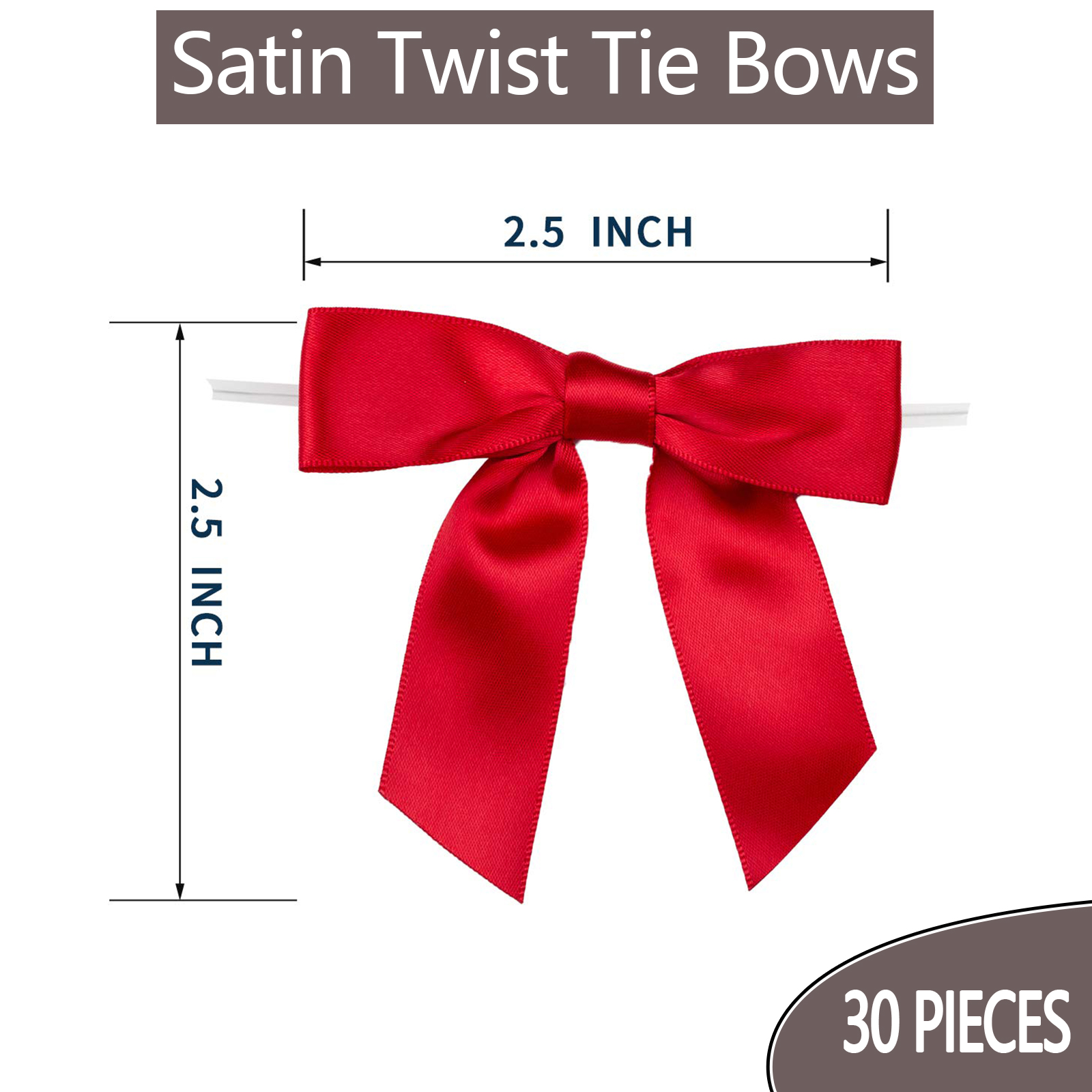 2.5Inch Satin Ribbon Twist Tie Bows for Gift Wrapping,30 Counts