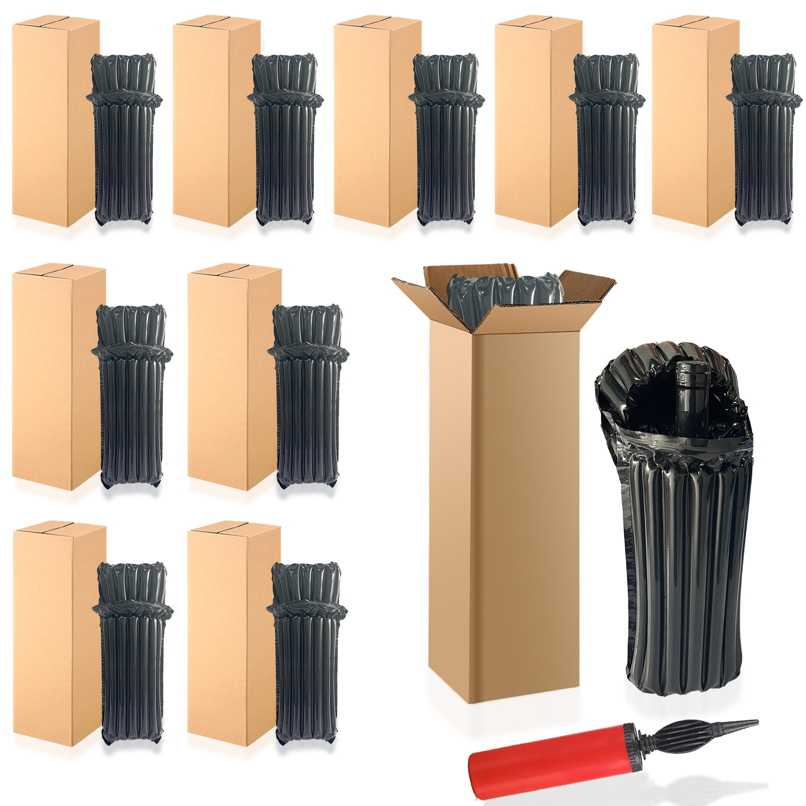 Wine Shipping Box,Include 10 Wine Bottle Box and 10 Wine Bottle Protector Bags with 1 Reusable Air Pump