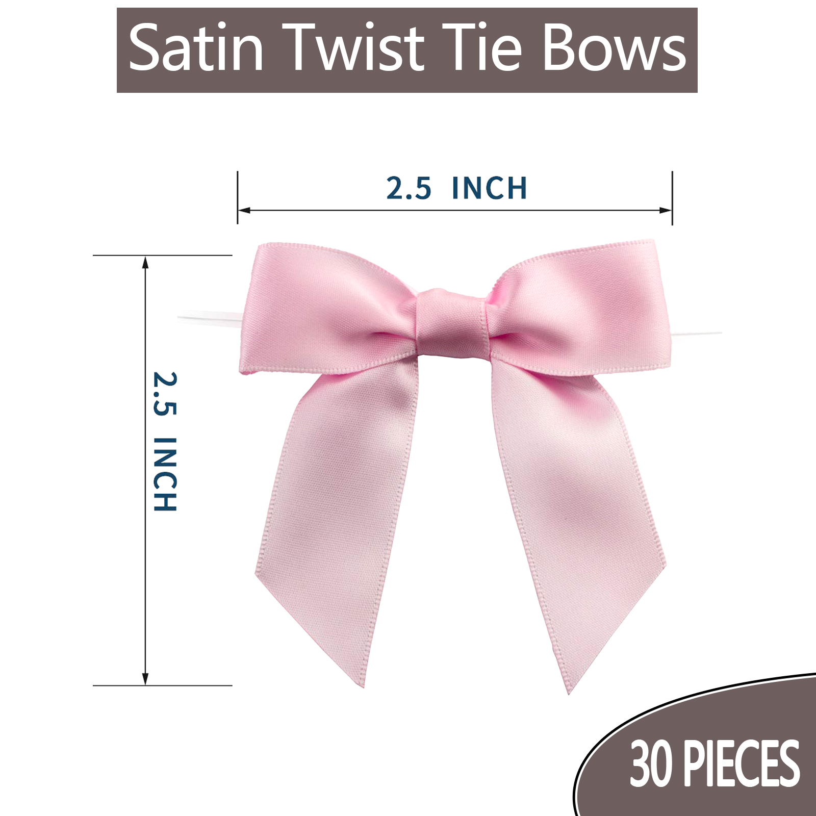 2.5Inch Satin Ribbon Twist Tie Bows for Gift Wrapping,30 Counts