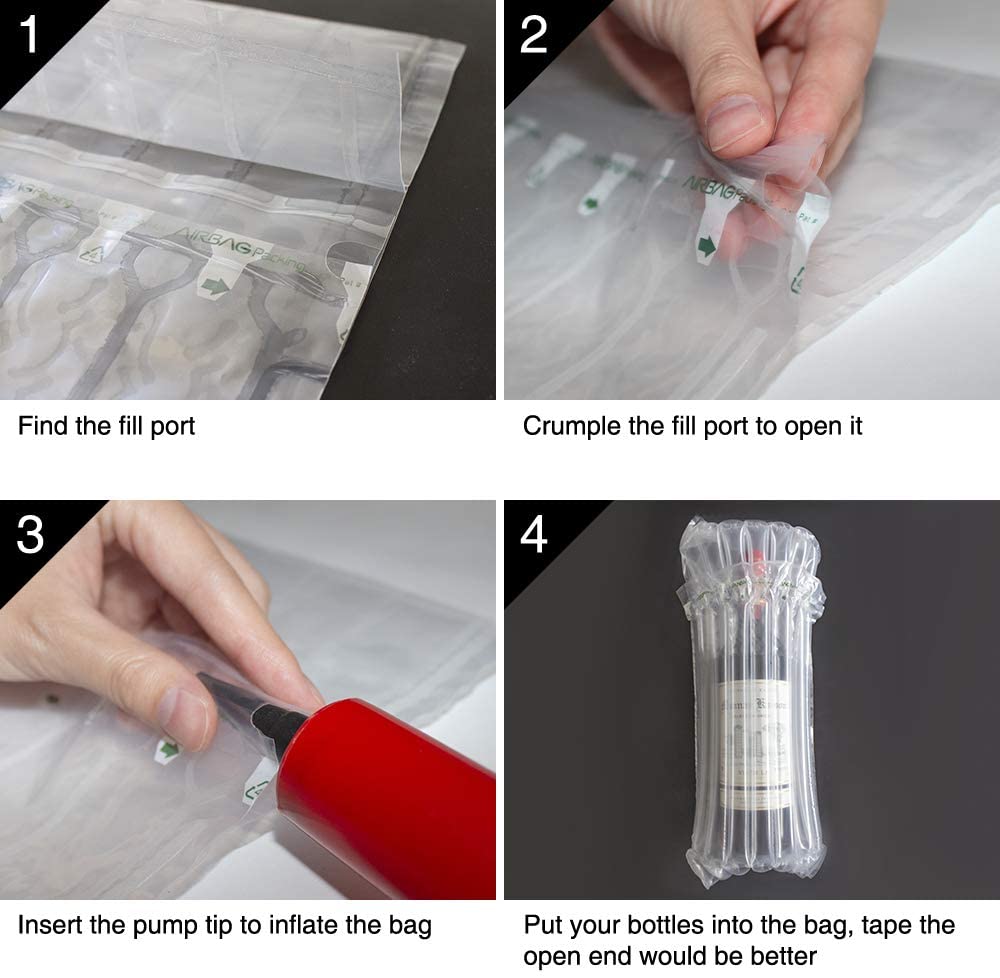 Wine Bottle Travel Protector Bags, Inflatable Air Column Packaging Bubble Bag with Free Inflator Pump