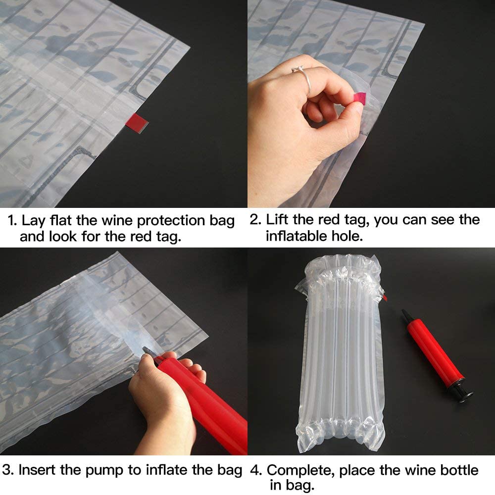 Wine Shipping Box,Include 10 Wine Bottle Box and 10 Wine Bottle Protector Bags with 1 Reusable Air Pump