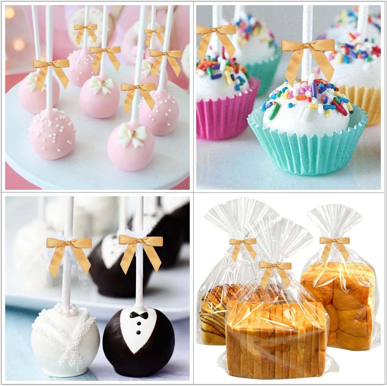 Satin Ribbon Twist Tie Bows for Treat Bags, Gift Bags, Bakery Candy Bags and Package Decorating Ribbon Bow, Bowknot for Gifts