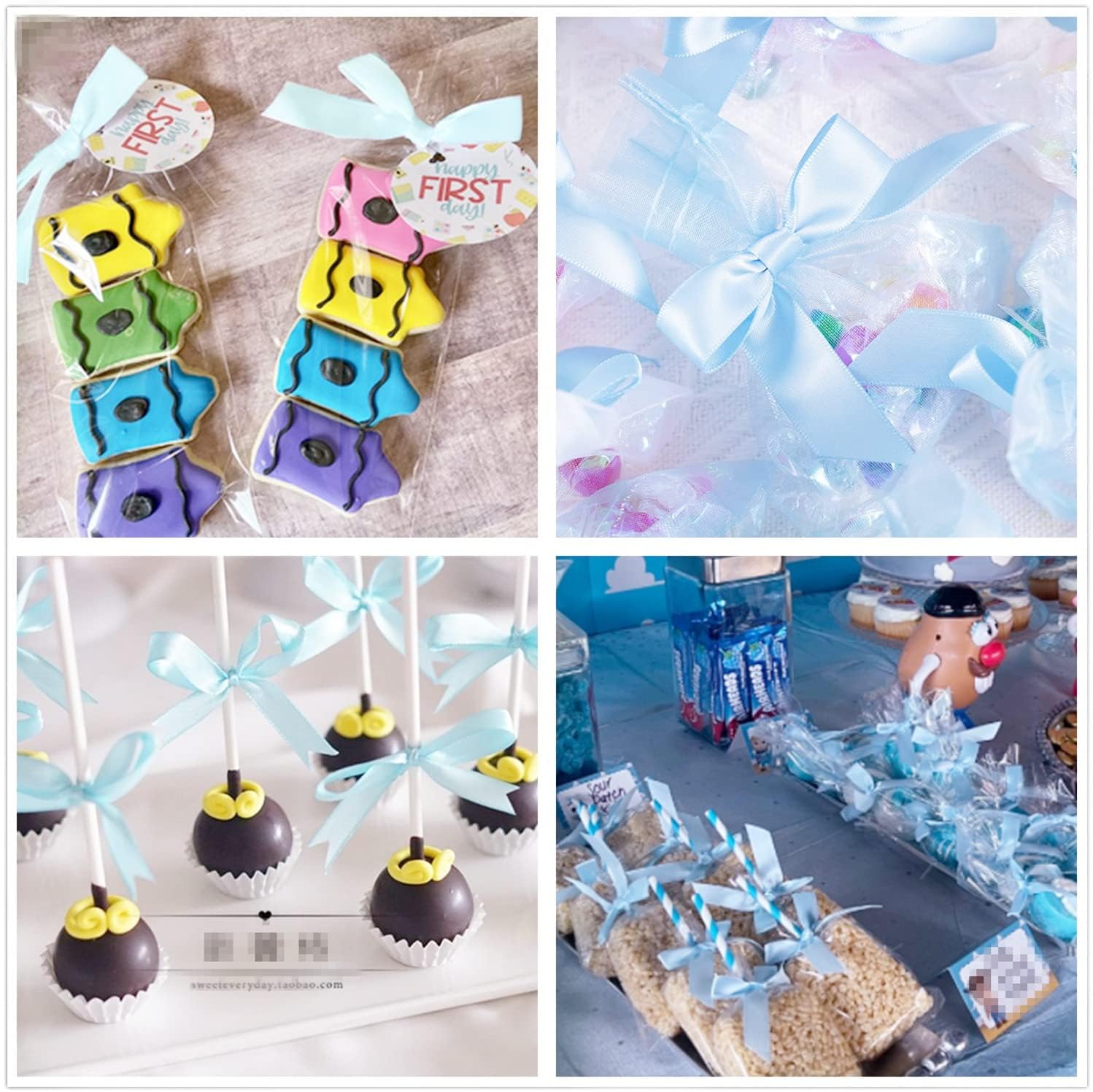 Satin Ribbon Twist Tie Bows for Treat Bags, Gift Bags, Bakery Candy Bags and Package Decorating Ribbon Bow, Bowknot for Gifts