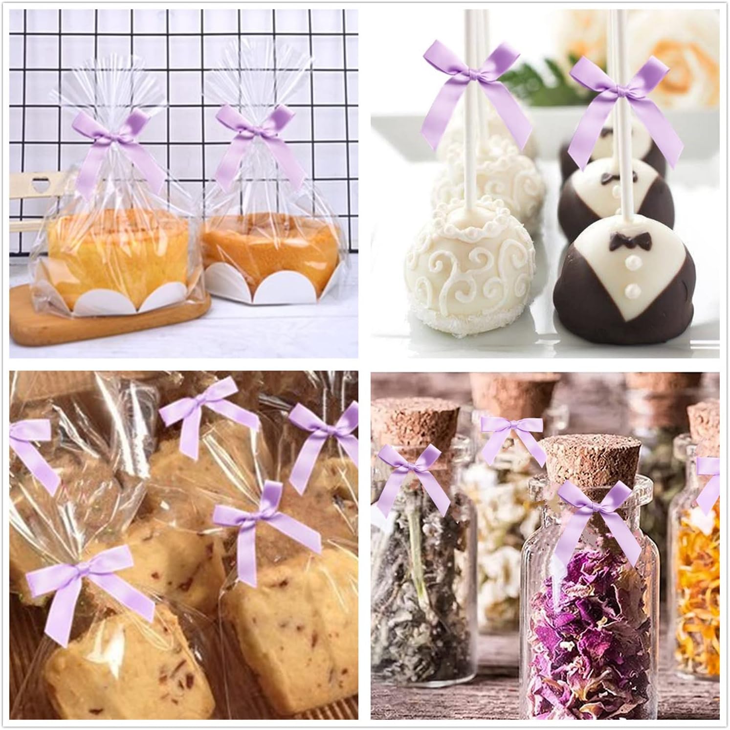 Satin Ribbon Twist Tie Bows for Treat Bags, Gift Bags, Bakery Candy Bags and Package Decorating Ribbon Bow, Bowknot for Gifts