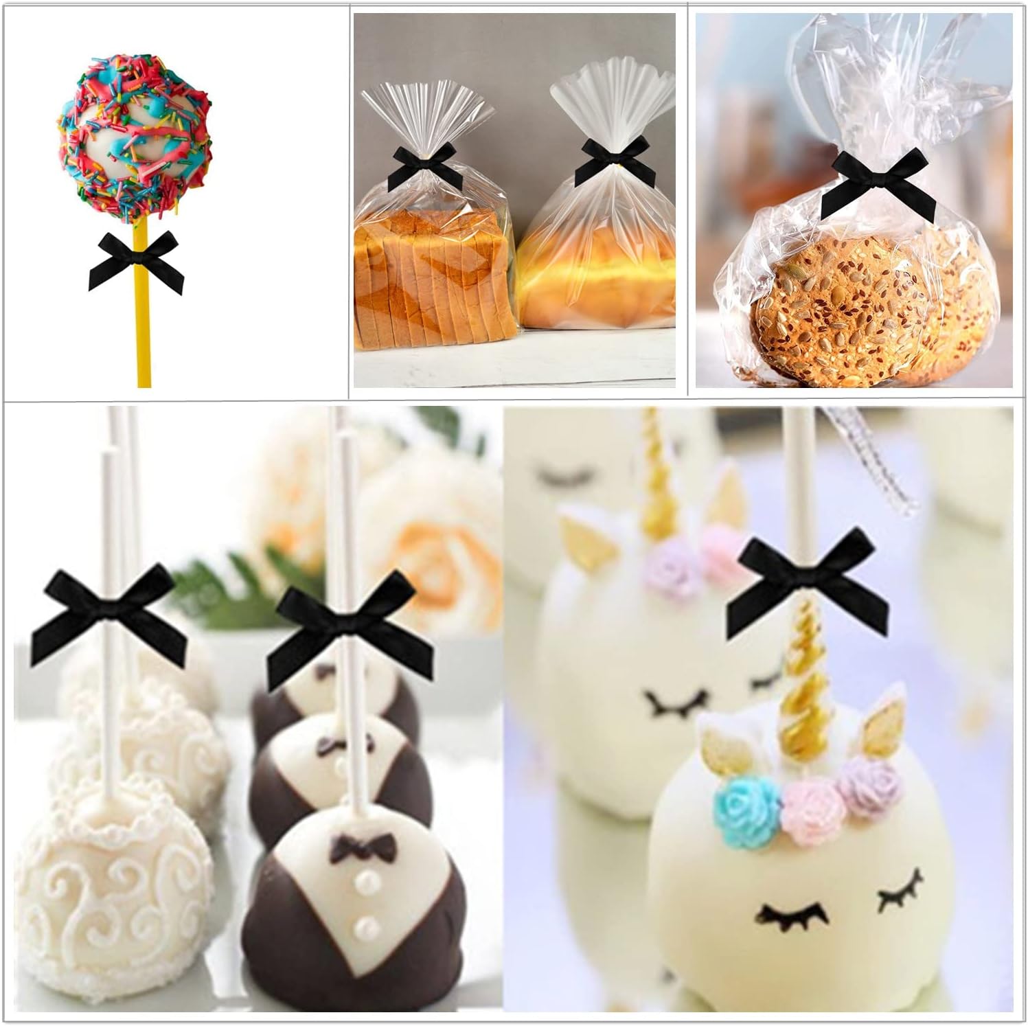 Satin Ribbon Twist Tie Bows for Treat Bags, Gift Bags, Bakery Candy Bags and Package Decorating Ribbon Bow, Bowknot for Gifts