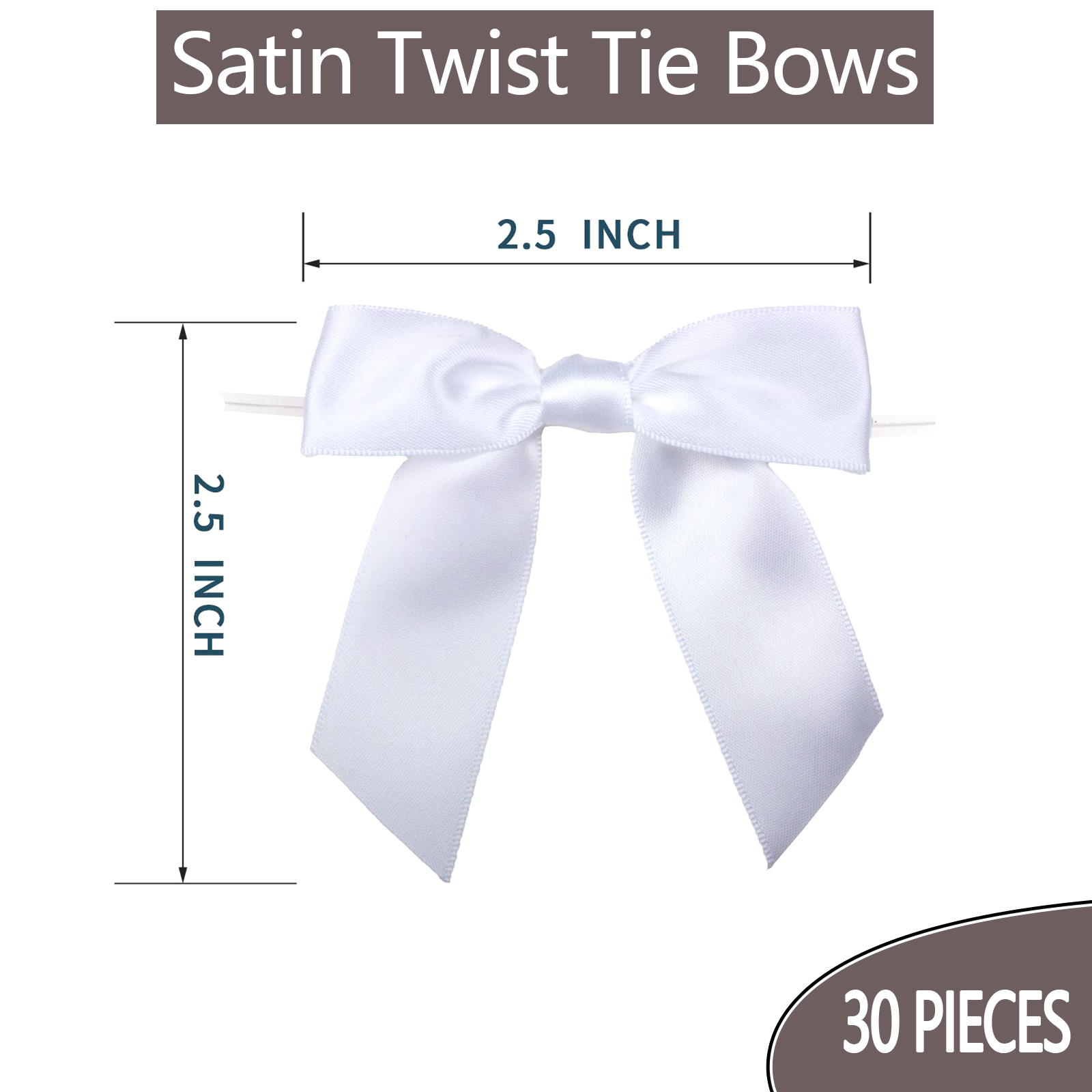2.5Inch Satin Ribbon Twist Tie Bows for Gift Wrapping,30 Counts