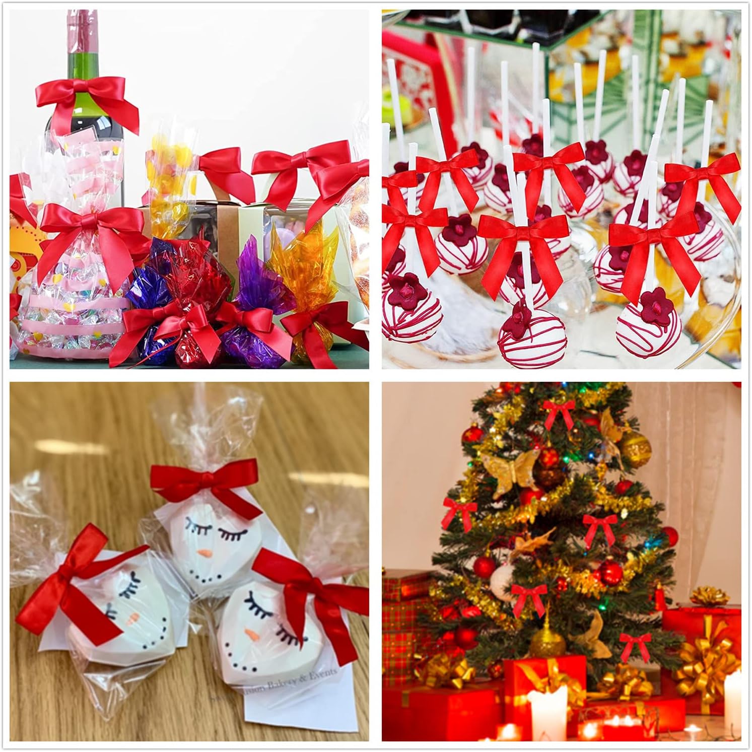 Satin Ribbon Twist Tie Bows for Treat Bags, Gift Bags, Bakery Candy Bags and Package Decorating Ribbon Bow, Bowknot for Gifts