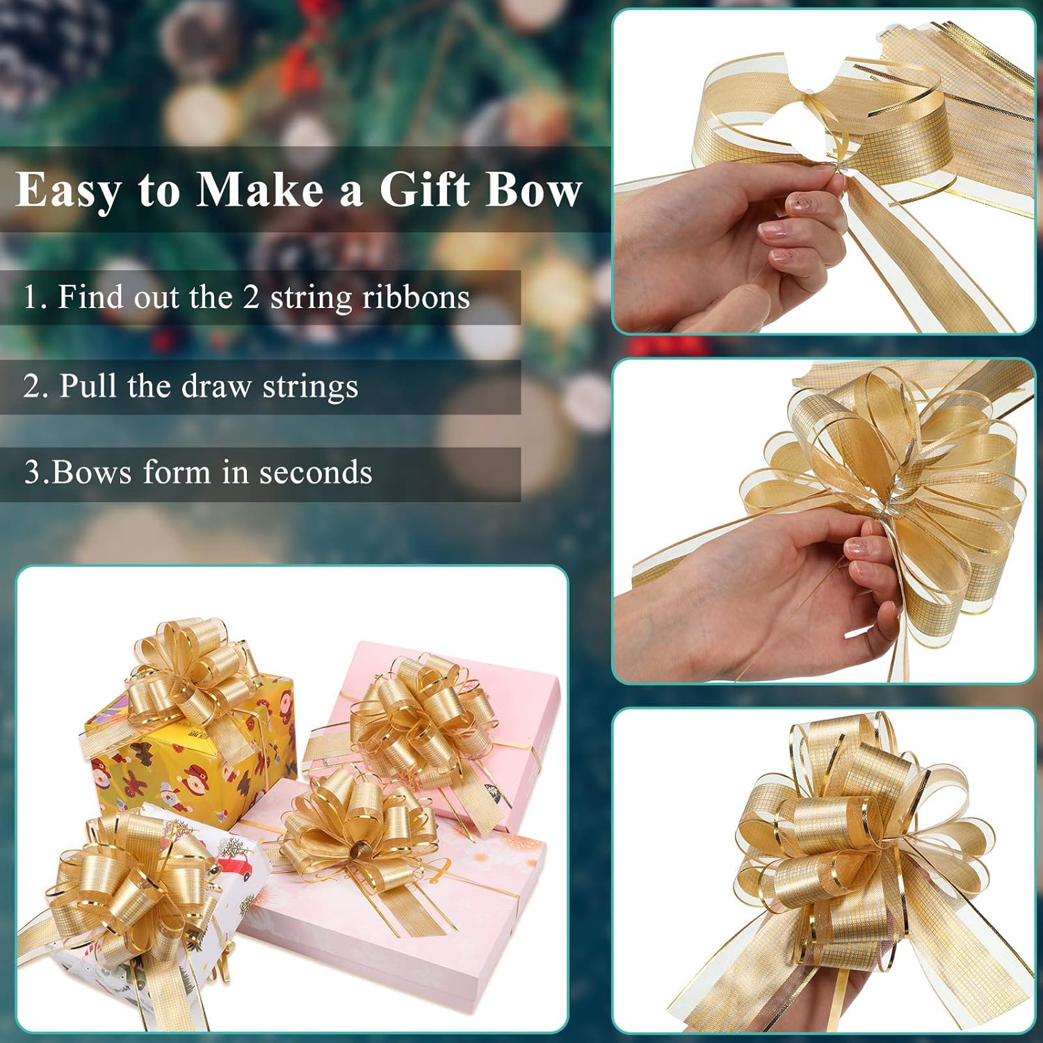 Pull Bow Gift Wrapping Bows, Pull Bow with Ribbon for Wedding Gift Baskets, Party Gift Wrap Bows, Presents Decorating Bows