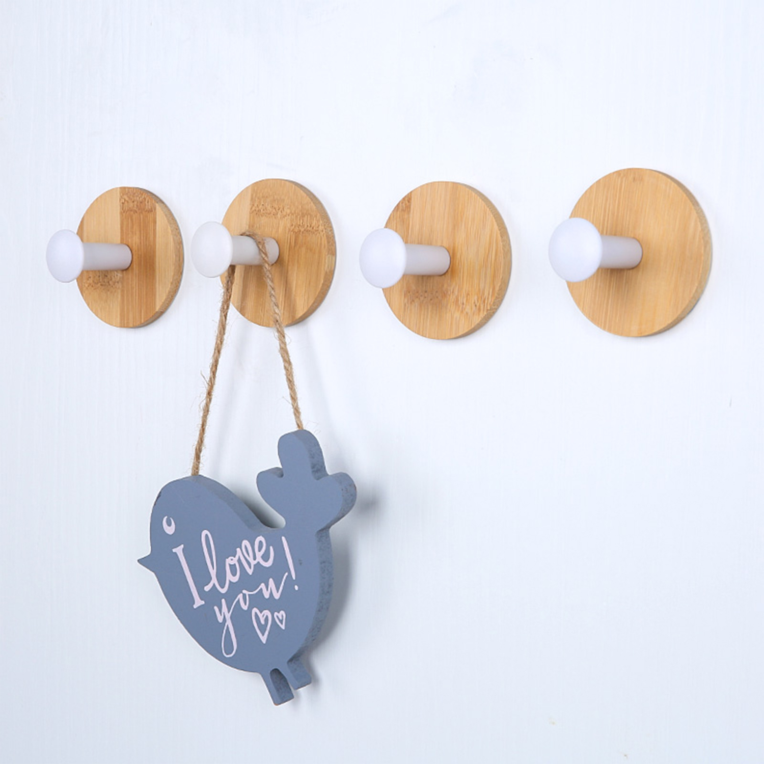 Self Adhesive Hooks Natural Bamboo 3M Wall Hooks for Hanging Heavy Duty