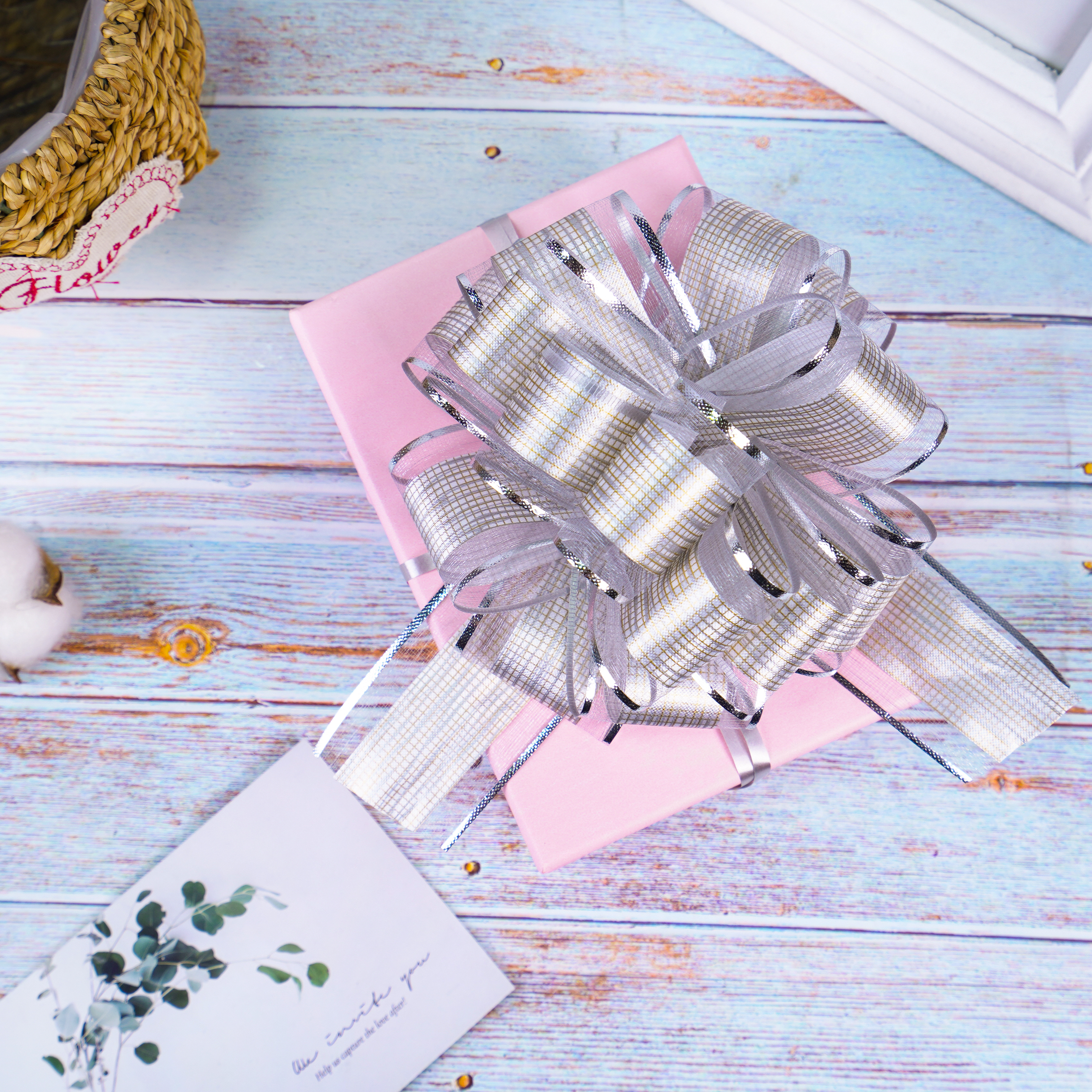 Pull Bow Gift Wrapping Bows, Pull Bow with Ribbon for Wedding Gift Baskets, Party Gift Wrap Bows, Presents Decorating Bows