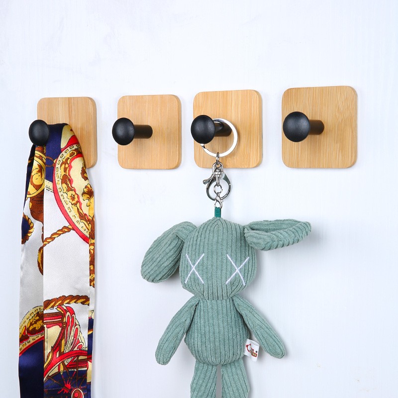 Self Adhesive Hooks Natural Bamboo 3M Wall Hooks for Hanging Heavy Duty